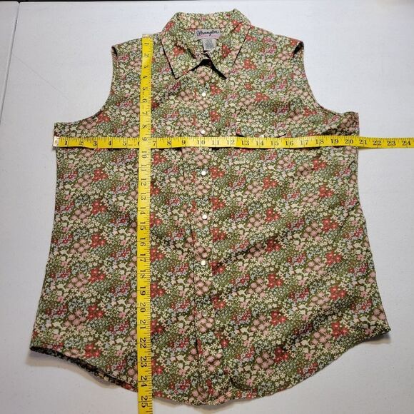 Wrangler Wrancher Shirts Green Floral Sleeveless Pearl Snap Shirt Top Blouse - Picture 8 of 8